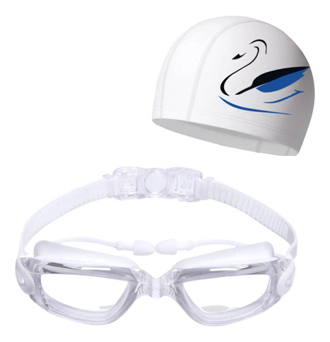 Óculos Natação Mergulho Piscina Sport Profissional Com Touca Cor Branco transparente cisne