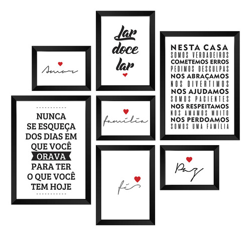 Kit De Quadros Decorativos 7 Peças Frases Lar