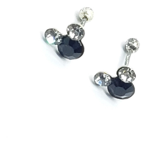 Aretes De Mouse Zirconia Negra 1 De Plata 925 Y Estuche K3