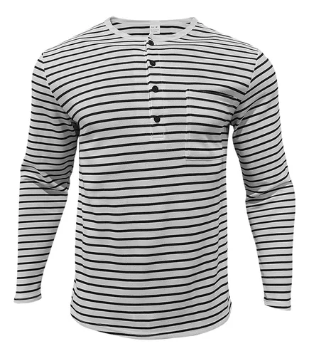 Polera Henry De Manga Larga Para Hombre Top Henry De Rayas H