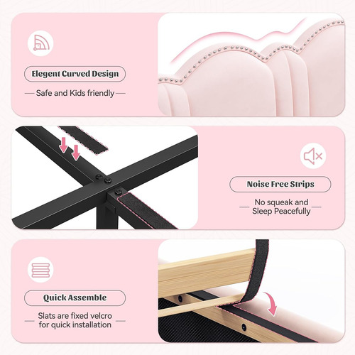 Bed Frame C/ Luces Led Enhomee Matrimonial Rosa