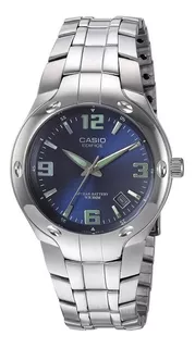 Reloj de pulsera Casio Edifice EF-106 de cuerpo color plata, analógico, para hombre, fondo azul, con correa de acero inoxidable color plata, agujas color plata y verde, dial verde y plata, minutero/se