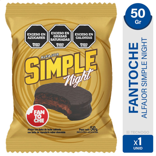 Alfajor Fantoche Simple Night Dulce De Leche X1 Unidad 50g