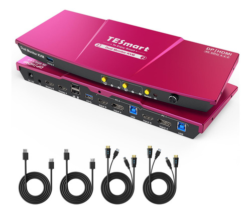 Tesmart Conmutador Kvm Usb 3.0 Displayport + Hdmi 2 Monitore