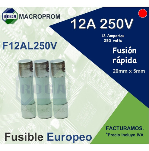 3pz Fusible Europeo Cerámico 12a 250v | 12 Amperios