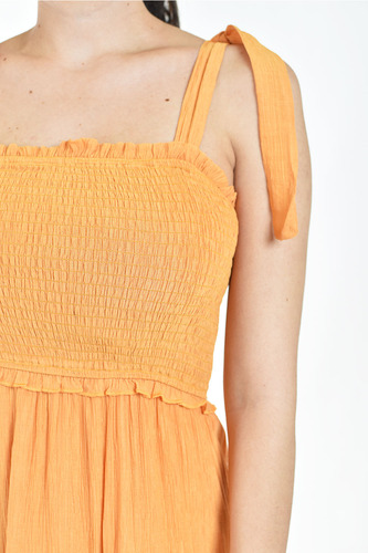Vestido Midi Con Smock Roman Fashion/juvenil, 30105 Naranja