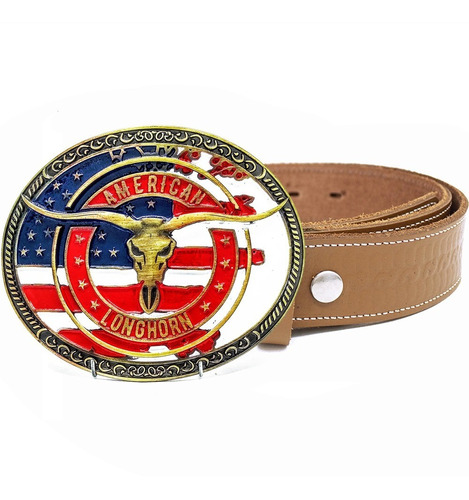 Fivela Country Redonda American Longhorn Cinto Cowboy Couro