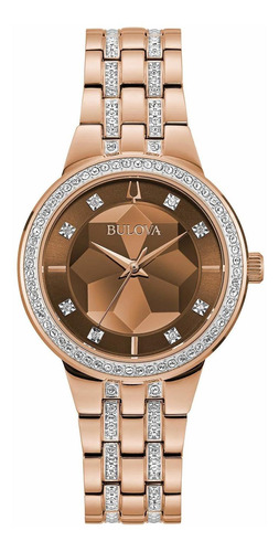 Reloj Mujer Bulova 98l266 Cuarzo Pulso Oro Rosa En Acero