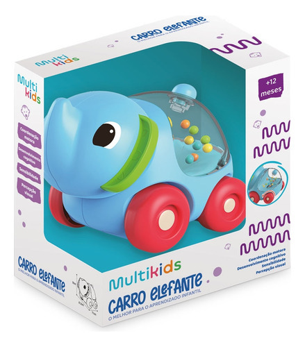 Carro Elefante Primeira Infância Multikids - Br2096 Cor Azul