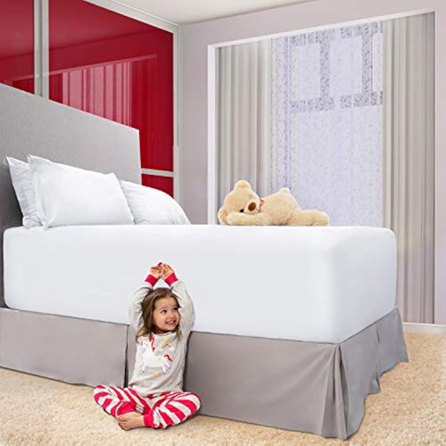 Falda Para Cama Plisada Tamaño King De Microfibra Blanco