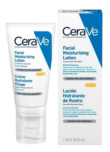 Imagen 1 de 9 de Crema Cerave Hidratante Facial Piel Normal A Seca Spf 25 52m