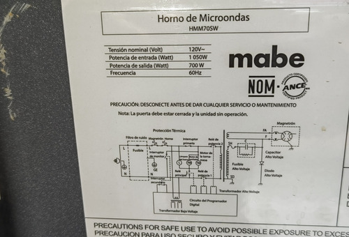 Teclado Completo Para Horno De Microondas Mabe Hmm70sw (Usado)