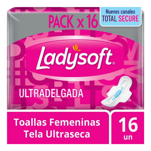 Ladysoft toalla femenina ultradelgada tela ultra seca 16 unidades