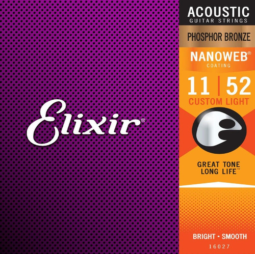 Elixir Nanoweb 16027 Cuerdas Guitarra Acustica Bronce 11-52