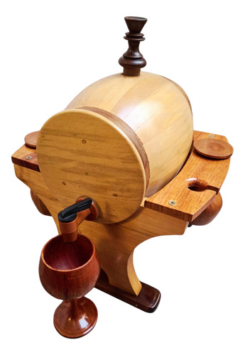 Barril De Madera Bar Vinos Con 4 Copas Madera 1.5l Elegante