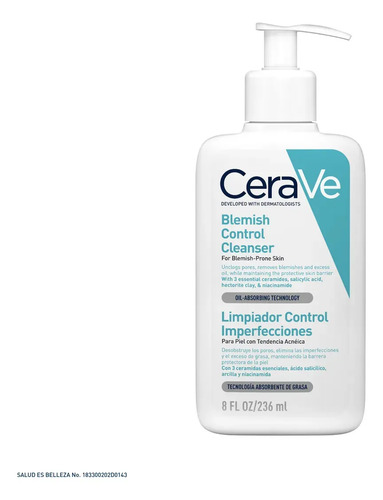 Limpiador Cerave Control Imperfecciones Para Piel con Tendencia Acnéica de Todas las Edades de Dia y Noche 236ml Skin Care