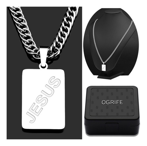 Corrente Masculina Grumet 4mm Jesus Prata J-1208 Aço Inox Cor Prateado