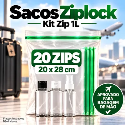 20 Zip Lock 1l Bpa Free Plástico Viagem Avião Anac Reforçado Transparente