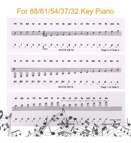 Imagen 4 de 6 de Pegatinas De Nombre De Teclado De Piano Transparente De 88