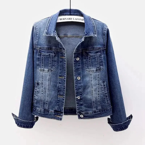 Chaqueta De Manga Larga Ajustada De Mezclilla Elástica Para