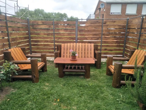 Juego Sillon Rustico Troncos Uruguya Kurkupi Marrón Oscuro