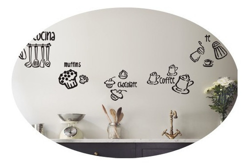 Imagen 1 de 8 de Vinilos Decorativos Cocina Utencillos Cupcake Cucharon Frase