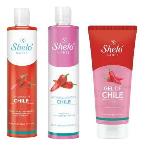 Shampoo 530ml + Acondicionador + Gel De Chile Shelo