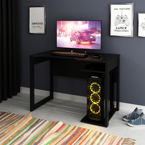 Escrivaninha Mesa Gamer para Computador 1 Prateleira ME4161 Preto/Azul - Tecnomobili