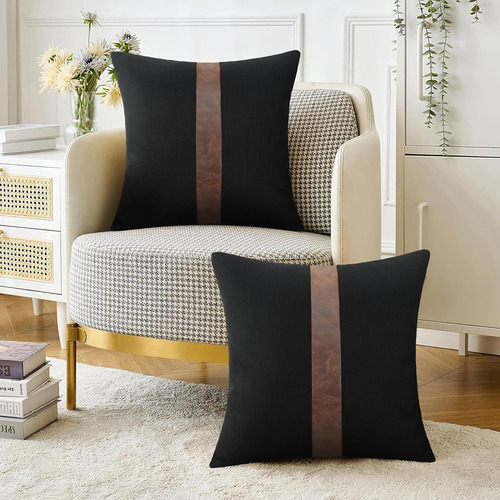 Juego De 2 Fundas De Almohada De Cuero Patchwork De Lin...