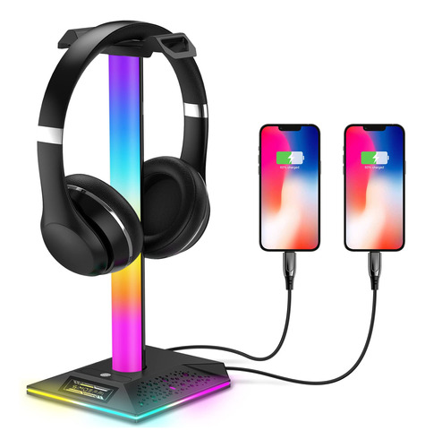 Soporte Auriculares Rgb Mejorado Aux 3.5mm 2 Cargadores Usb