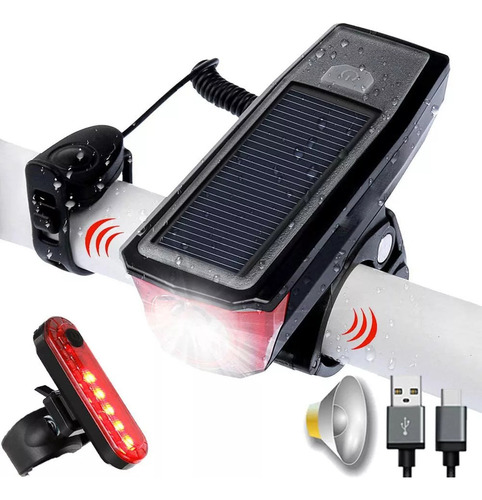 Faro De Bicicleta Con Bocina Luz De La Cola Energía Solar