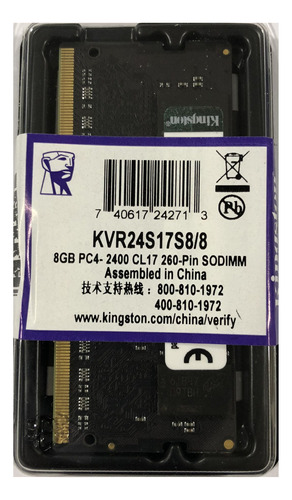 Memoria Ram Notebook Kingston Kvr24s17s8/8 8gb Ddr4 2400mhz