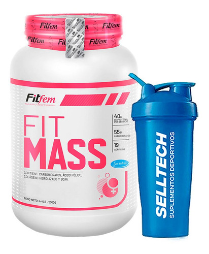 Proteína Fitfem Fit Mass 2kg Chocolate + Shaker