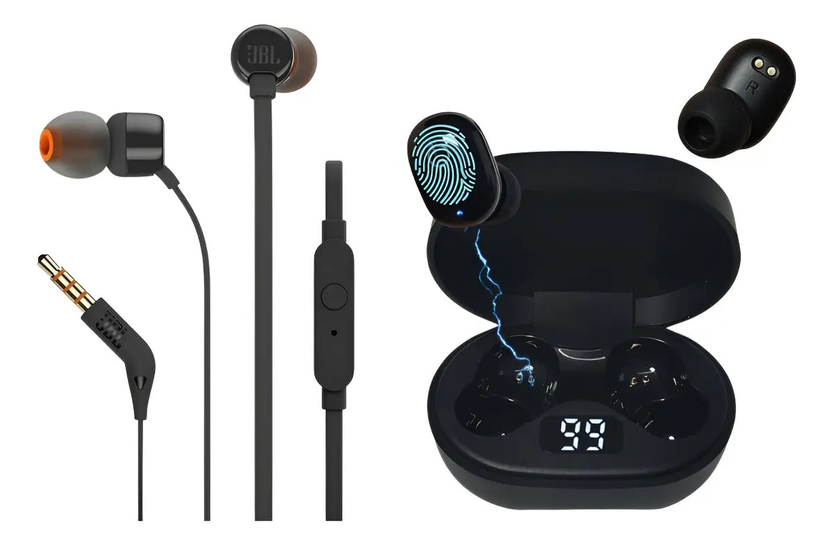 Kit fone bluetooth sem fio 5.0 e fone Jbl tune 110 cor black