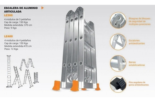 Escalera de aluminio multipropósito Lüsqtoff LE400 plateada
