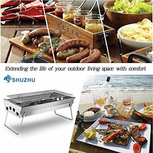 Shuzhu Tabletop Grill Portable Foldable Small Lightweight Stove Mini Charcoal BBQ Grill Stainless Steel for Outdoor Cooking Camping Hiking Picnics Tailgating Backpacking Kabob Yakitori 