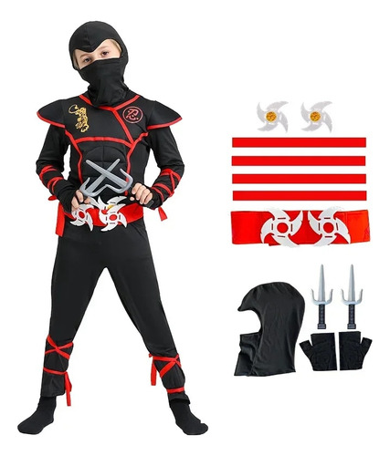 Disfraz De Ninja Deluxe Para Niños Con Accesorios De Armas