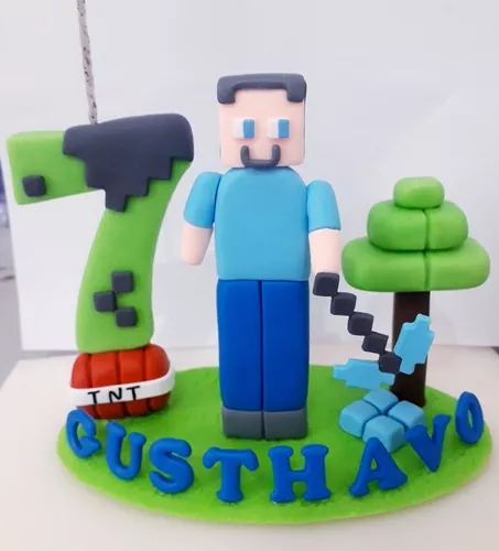 BOLO MINECRAFT + PRIMEIRO TOPPER DA NOSSA LOJA DE PERSONALIZADOS 