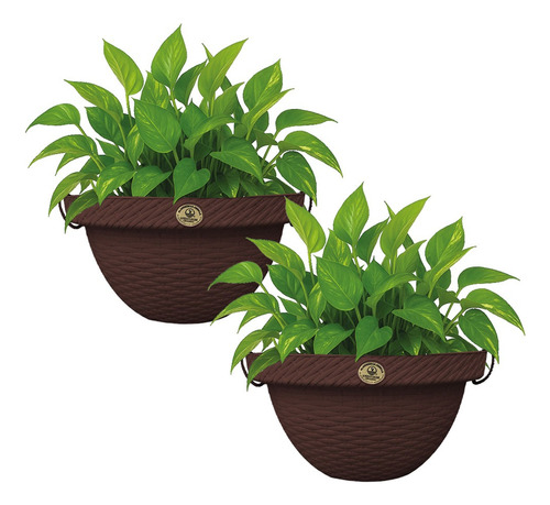 Kit 2 Macetas Colgantes Plástico Tipo Rattan Exteriores 3.6l