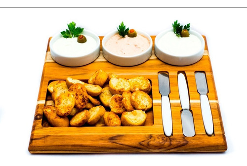 Conjunto Para Patê Em Madeira Teca Cor Branco
