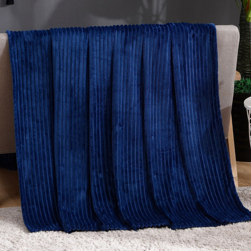 Cobertor Manta Casal Canelada Azul Casa Laura Enxovais Grossa Veludo Toque Macio Muito Quente Para O Inverno