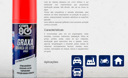 Kit C/ 12 Graxa Branca De Lítio Spray 300ml Car80 Atacado