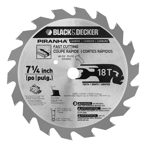 Disco De Sierra 7-1/4'' 18 Dientes Black+decker 77-717  Ps