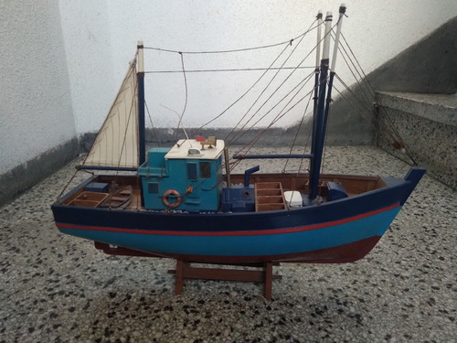 Barco Pesquero Maqueta Madera Alt35cm 45x14 Impecable Pesca