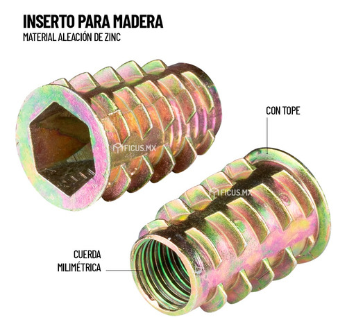 Inserto Milimetrico Tuerca Madera M8 X 20 Mm C/tope 20 Uds
