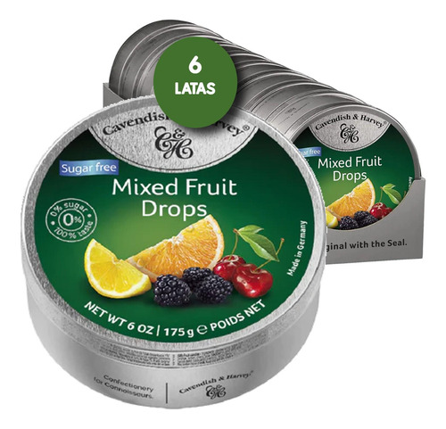 Bala Cavendish Frutas Sortidas 175g (6 Latas) - Sem Açúcar