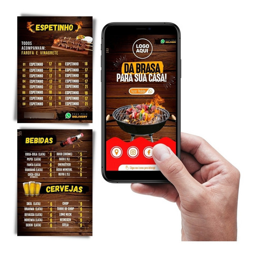 Cardápio Espetinho - Digital E Folha A4 P/ Impressão + Bônus