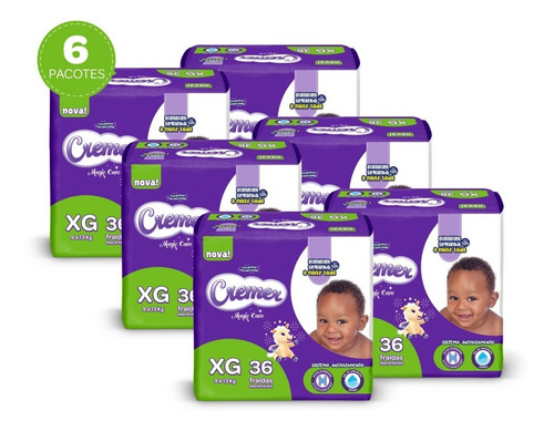 Imagem 1 de 5 de Kit Fralda Cremer Mega Xg 216 Unidades