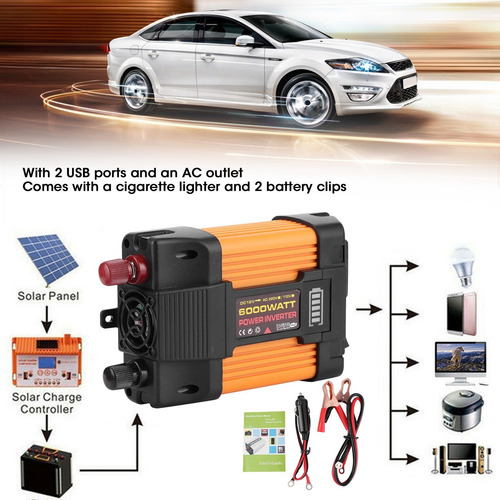 Convertidor De Corriente Para Automóvil, Doble Usb, Onda Sin