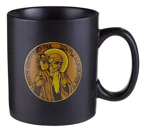 Taza De Café De Gres Negro Con Medalla De San Benito, Apta P